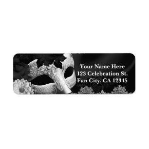 Elegant zwart-wit bloemenmaskeradefeest etiket