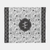 Elegant zwart wit bloemenmonogram fleece deken (Voorkant (Horizontaal))