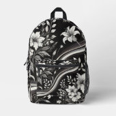 Elegant zwart-wit bloemenpatroon bedrukte rugzak (Voorkant)