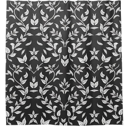 Elegant zwart-wit bloemenpatroon douchegordijn (Voorkant)