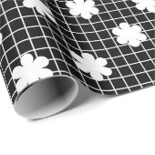 Elegant zwart-wit bloemenrooster cadeaupapier (Rol Hoek)