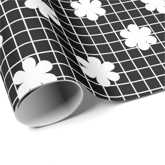 Elegant zwart-wit bloemenrooster cadeaupapier (Rol Hoek)