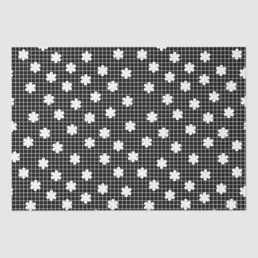 Elegant zwart-wit bloemenrooster tissuepapier (Voorkant)