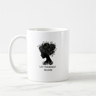 Elegant zwart-wit bloemensilhouet ontwerp  koffiemok