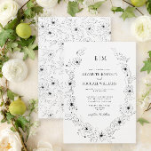 Elegant zwart & wit bloemige monogram bruiloft kaart