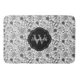 Elegant zwart wit Bloemmonogram Badmat