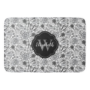 Elegant zwart wit Bloemmonogram Badmat