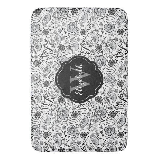 Elegant zwart wit Bloemmonogram Badmat (Voorkant Verticaal)
