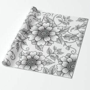 Elegant zwart-wit bloemmotief in lijnkunst (7) cadeaupapier