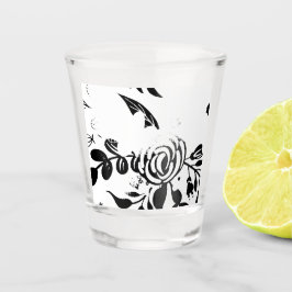 Elegant zwart-wit bloemmotief shotglas shot glas