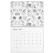 Elegant zwart-wit bloemontwerp met presentatie d kalender (Feb 2027)