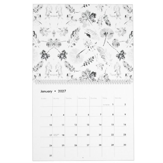 Elegant zwart-wit bloemontwerp met presentatie d kalender (Jan 2027)