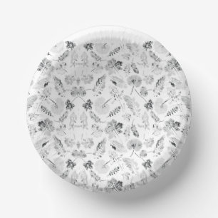 Elegant zwart-wit bloemontwerp met presentatie d papieren kommen