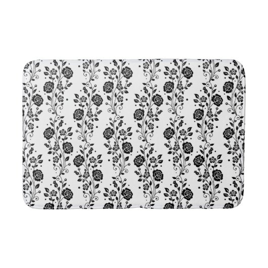 Elegant zwart-wit bloempatroon badmat (Voorkant)