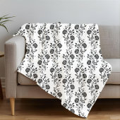 Elegant zwart-wit bloempatroon fleece deken