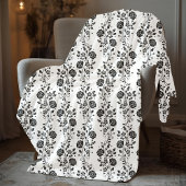 Elegant zwart-wit bloempatroon fleece deken