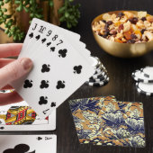 Elegant zwart-wit bloempatroon op mosterdgoud pokerkaarten (Insitu)