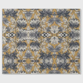 Elegant zwart-wit bloempatroon op mosterdgouden ac cadeaupapier (Vlak)