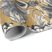 Elegant zwart-wit bloempatroon op mosterdgouden ac cadeaupapier (Rol Hoek)