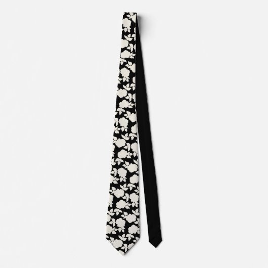 Elegant zwart-wit bloempatroon stropdas (Voorkant)