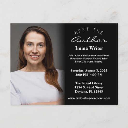 Elegant zwart-wit boek lancering foto uitnodiging (Voorkant)