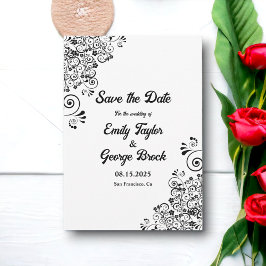 Elegant zwart-wit boho  bloemenbruiloft save the date