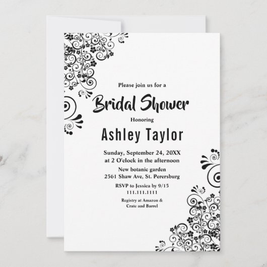 Elegant zwart-wit boho bloemig Vrijgezellenfeest Kaart (Voorkant)