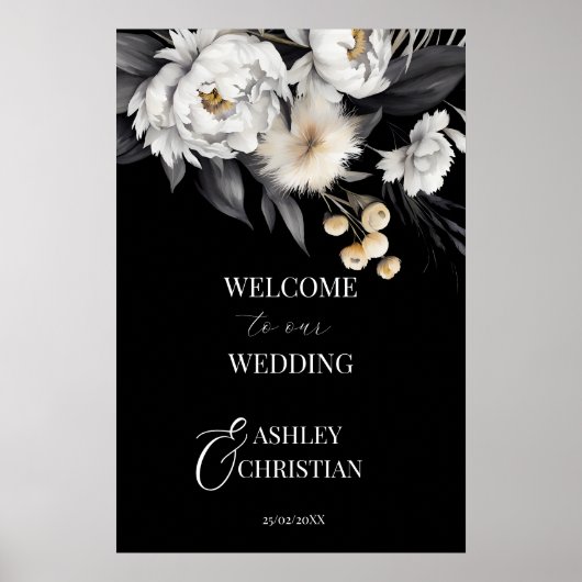 Elegant Zwart-wit boho bruiloft welkom teken Poster (Voorkant)