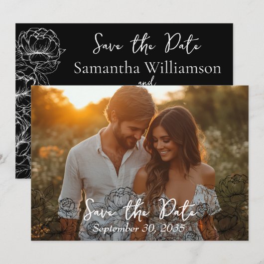 Elegant zwart wit Boho Classic Modern Wedding Save The Date (Voorkant / Achterkant)