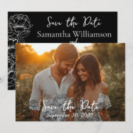 Elegant zwart wit Boho Classic Modern Wedding Save The Date