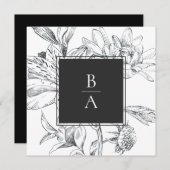 Elegant Zwart Wit Botanisch Bloemen Bruiloft Kaart (Voorkant / Achterkant)