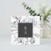 Elegant Zwart Wit Botanisch Bloemen Bruiloft Kaart (Staand voorkant)