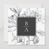 Elegant Zwart Wit Botanisch Bloemen Bruiloft Kaart (Voorkant)