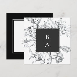 Elegant Zwart Wit Botanisch Bloemen Bruiloft Kaart
