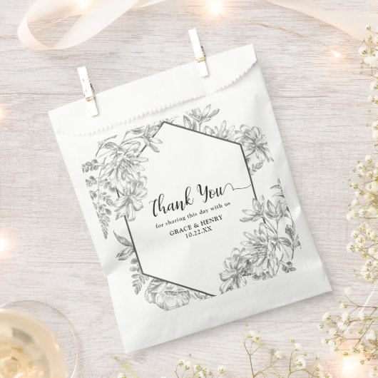 Elegant Zwart Wit Botanisch Dank u Bruiloft Bedankzakje (Geknipt)