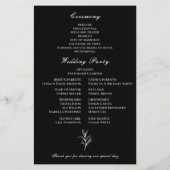 Elegant Zwart Wit Botanisch Huwelijksprogramma (Achterkant)