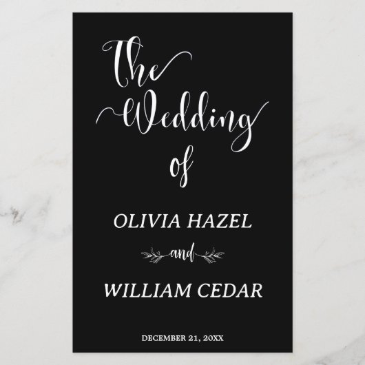 Elegant Zwart Wit Botanisch Huwelijksprogramma (Voorkant)