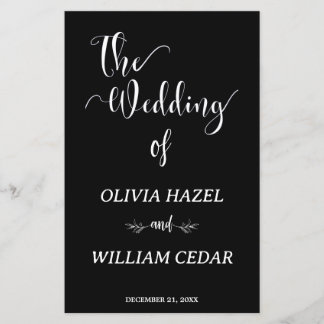 Elegant Zwart Wit Botanisch Huwelijksprogramma