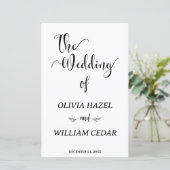 Elegant Zwart Wit Botanisch Huwelijksprogramma (Staand voorkant)