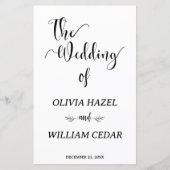 Elegant Zwart Wit Botanisch Huwelijksprogramma (Voorkant)