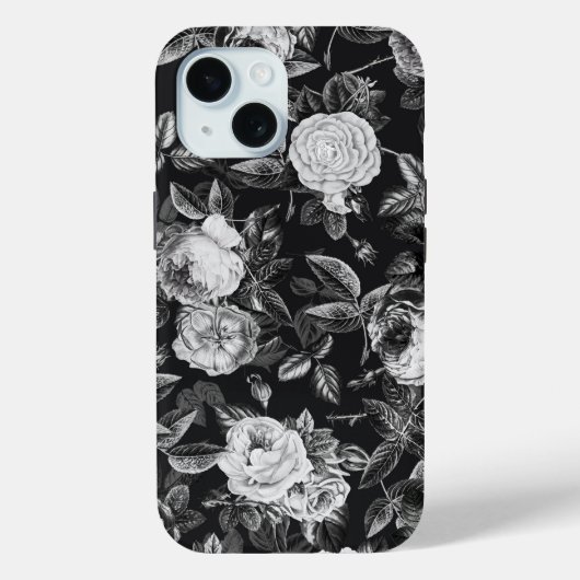 Elegant  Zwart Wit Botanische Bloemen Rozen Case-Mate iPhone Case (Achterkant)