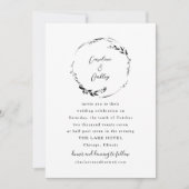 Elegant Zwart Wit Botanische krans Boho bruiloft Kaart (Voorkant)