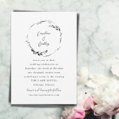 Elegant Zwart Wit Botanische krans Boho bruiloft Kaart