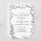 Elegant zwart-wit botanische verlovingsfeest kaart (Voorkant)
