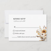 Elegant Zwart & Wit Botanische Wildflower bruiloft RSVP Kaartje (Voorkant)