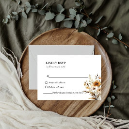 Elegant Zwart & Wit Botanische Wildflower bruiloft RSVP Kaartje