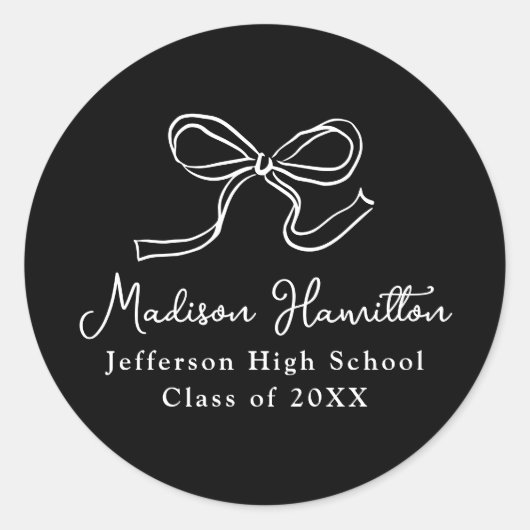 Elegant zwart-wit Bow Afstuderen Ronde Sticker (Voorkant)