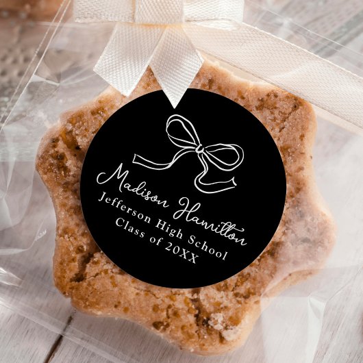 Elegant zwart-wit Bow Afstuderen Ronde Sticker