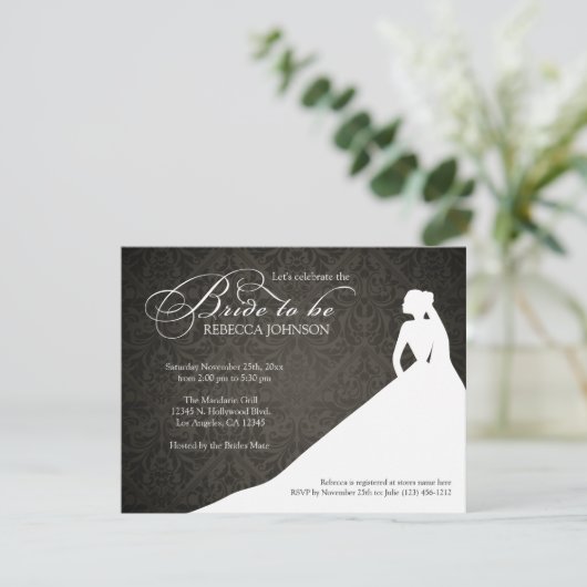 Elegant zwart-wit "Bride to be"-vrijgezellenfeest Kaart (Staand voorkant)