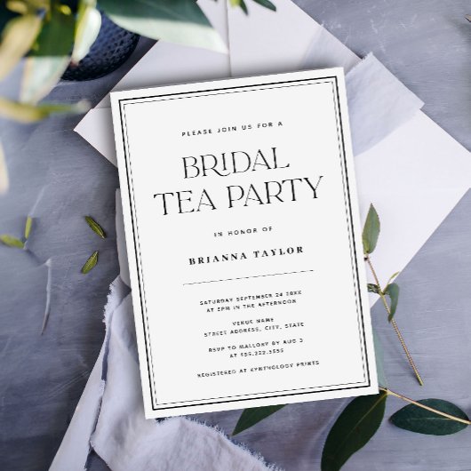 Elegant Zwart & Wit Bruids Tea Party Kaart